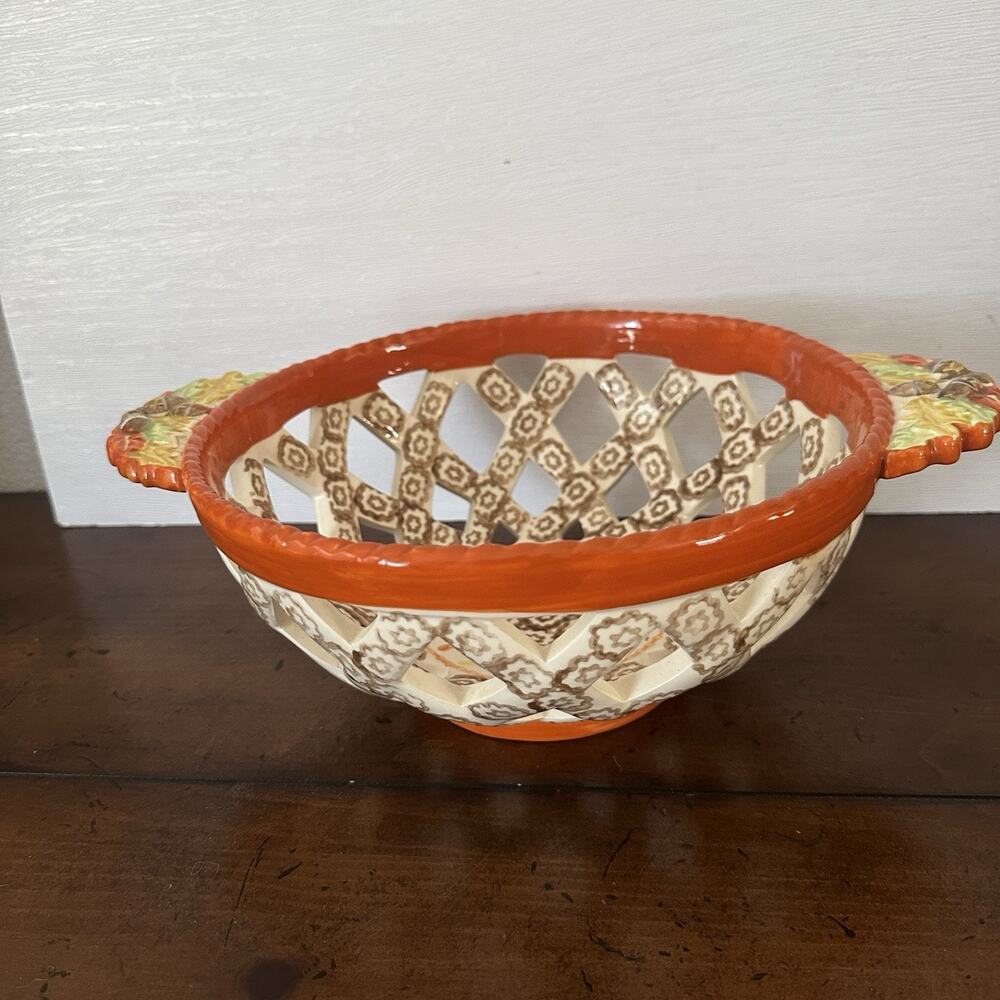 Temptations Old World Harvest Lattice Bread Bowl Stoneware Autumn Rustic